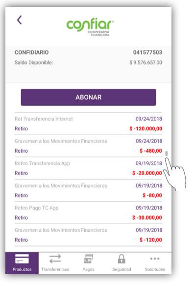 Consulta de extractos App Confiar Móvil