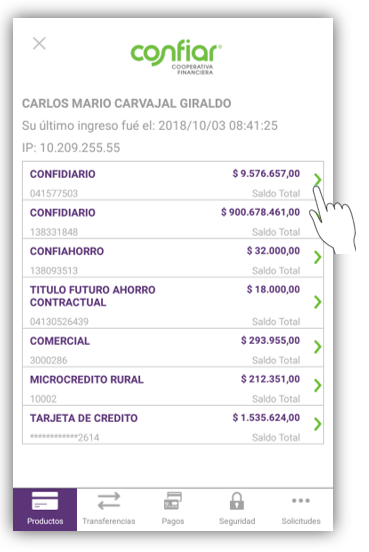 Consulta de saldos App Confiar Móvil