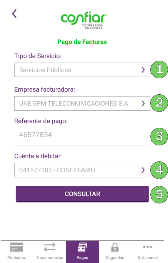 Pagos de facturas (servicios públicos, celular, medicina prepagada, etc.) App