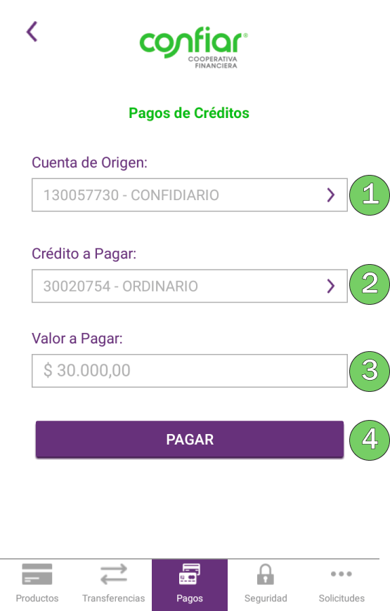 Pagos de créditos App Confiar Móvil