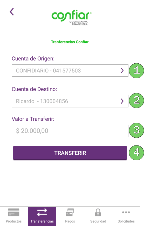 Traslado de fondos entre cuentas Confiar